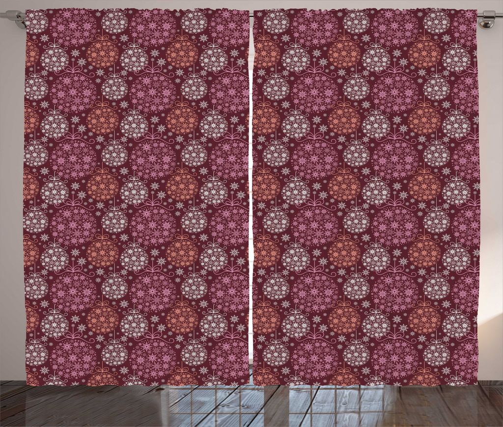 ABAKUHAUS Winter Rustikaler Vorhang, Christbaumkugel, Wohnzimmer Universalband Gardinen mit Schlaufen und Haken, 280 x 245 cm, Blasse Orange Getroc...