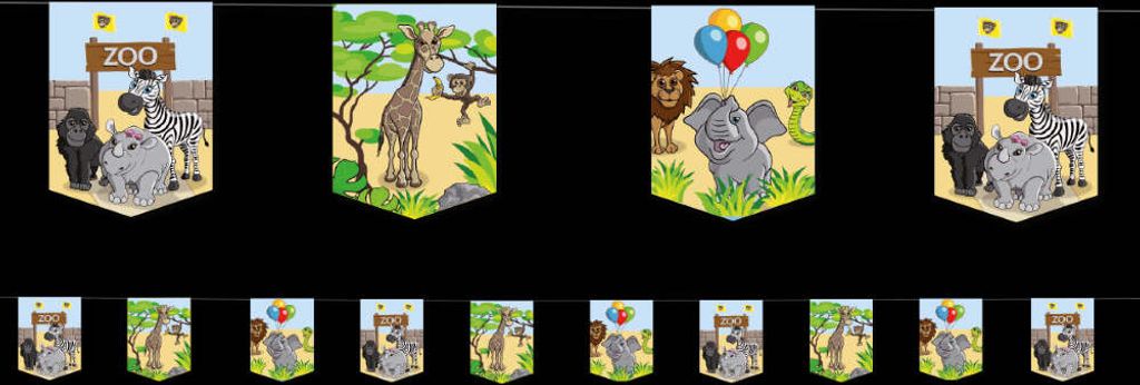 Wimpelkette Party im Zoo für Kindergeburtstag & Feier, mit Zootieren, 3,5m, 10 Wimpel