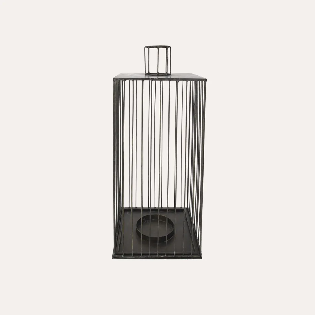 Lanterne porte-bougie en métal noir cage pour une décoration de salon