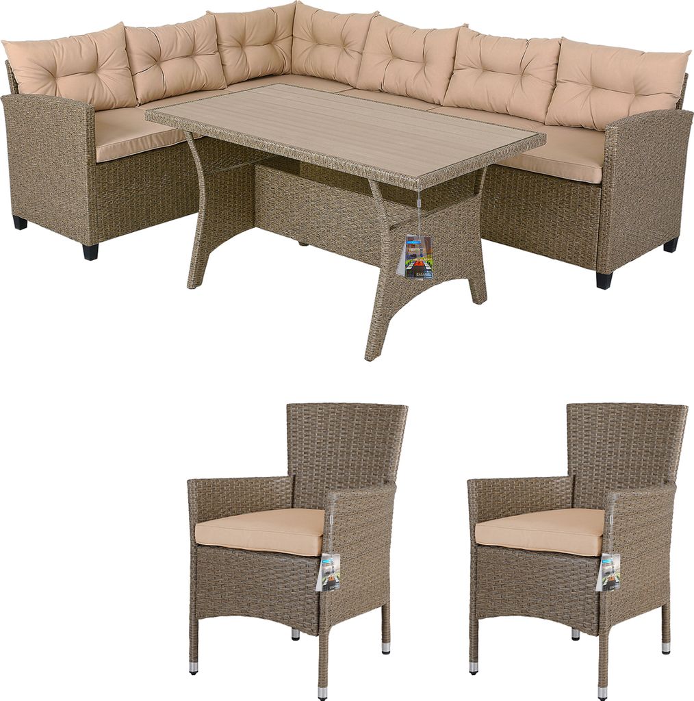 CASARIA® Polyrattan Ecklounge Set WPC Esstisch Ecksofa 2 Produktbild 1