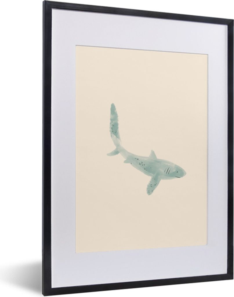 MuchoWow MuchoWow Gerahmtes Poster Fische - Tiere - Aquarell - Pastell 30x40 cm - Poster mit zchwarzem Bilderrahmen - Wandposter Schlafzimmer