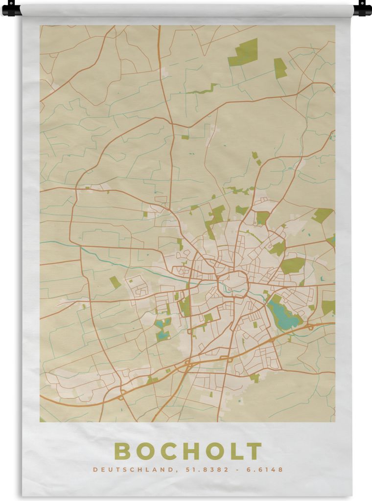 MuchoWow Wandteppich Wandbehang Karte - Jahrgang - Bocholt - Stadtplan 60x90 cm Tapisserie Dekoration Wandtuch - Foto-Teppich - Abwaschbar