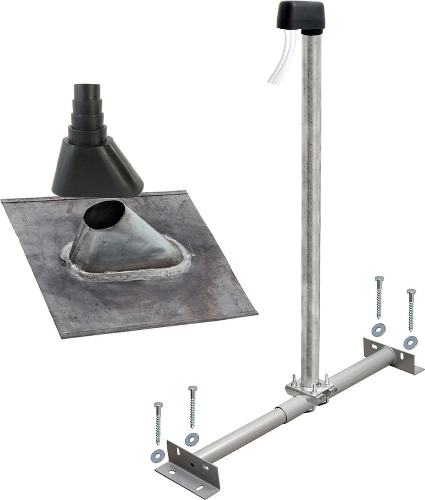 PremiumX BASIC TV SAT Dachsparrenhalter 100cm Mast Blei-Ziegel Set schwarz