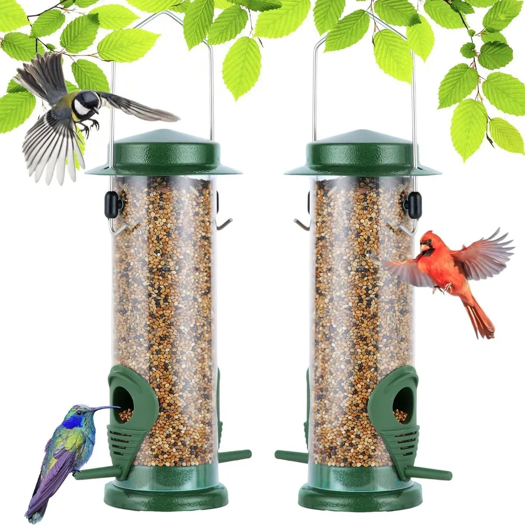Urban Deco Mangeoire oiseaux extérieur en métal vert, Lot de 2 robustes