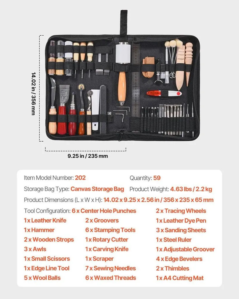 Set complet de maroquinerie 59 accessoires pour artisanat et couture cuir - 7