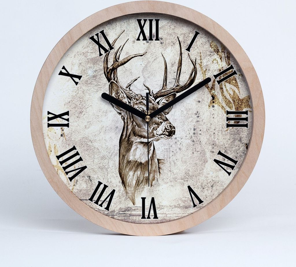 Holzuhr 20fi cm wanduhr - schwarze Spitzen - Hirsch