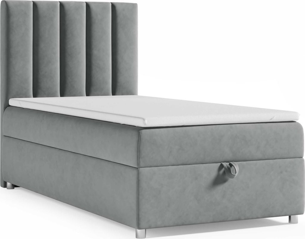 Best for Home Boxspringbett mit Bettkasten Trinity K10-SINGLE 90x200 Bonellfederkern inkl. Topper - Grau