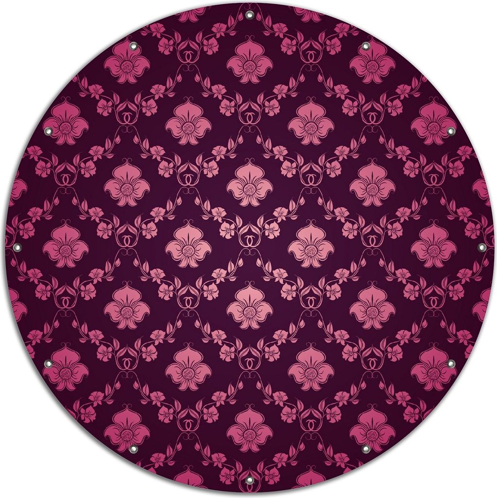Wallario rundes Outdoor-Poster für Garten oder Balkon, Motiv Blumenmuster Damast in pink lila, 120 cm Durchmesser