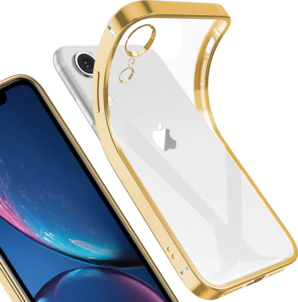 iPhone XR Hülle, LaimTop Leicht Transparent Klar Gel TPU Silikon Quadratisch Überzug Rahmen Schutzhülle für iPhone XR Gold