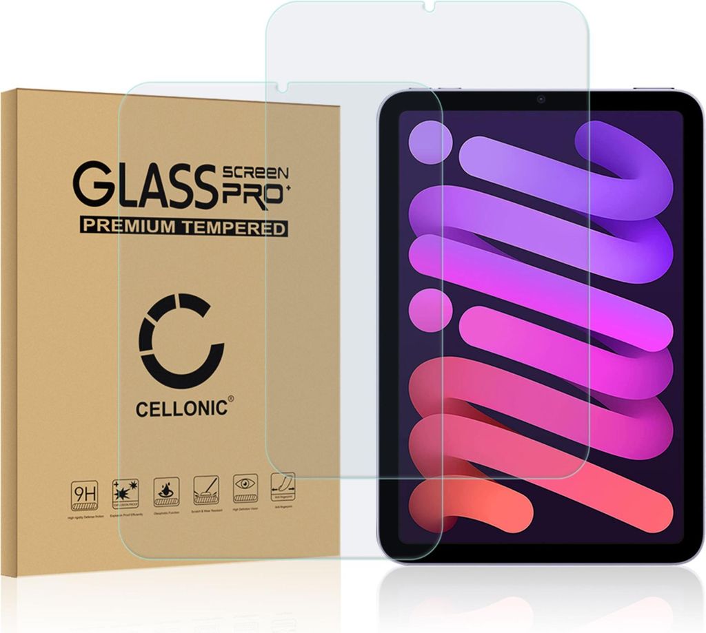 2x CELLONIC 9H Display Schutzglas kompatibel mit Apple iPad Mini 6 (2021) - A2568 Displayglas 2.5D, Full Glue Screen Protector Glass Transparent, T...