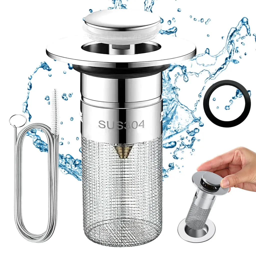 Filtre évier et bouchon lavabo 2 en 1 avec ressort inox pour cuisine/bain
