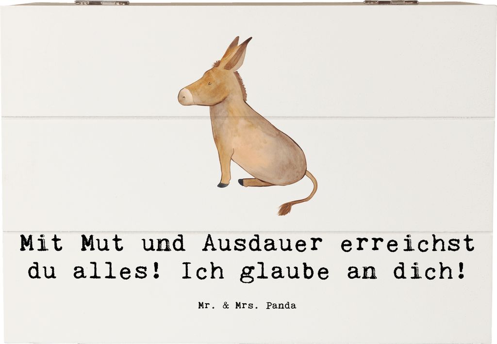 Mr. & Mrs. Panda Box Spruch Sportliche Wettkämpfe Mut und Ausdauer 22 x 15 cm - Weiß - Geschenk, Sport, Holz Aufbewahrungsbox, Trost, Holzkiste, ...