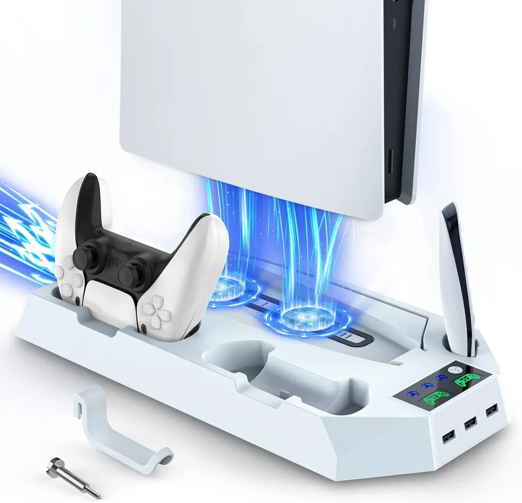 Support PS5 avec double chargeur rapide et ventilateur de refroidissement