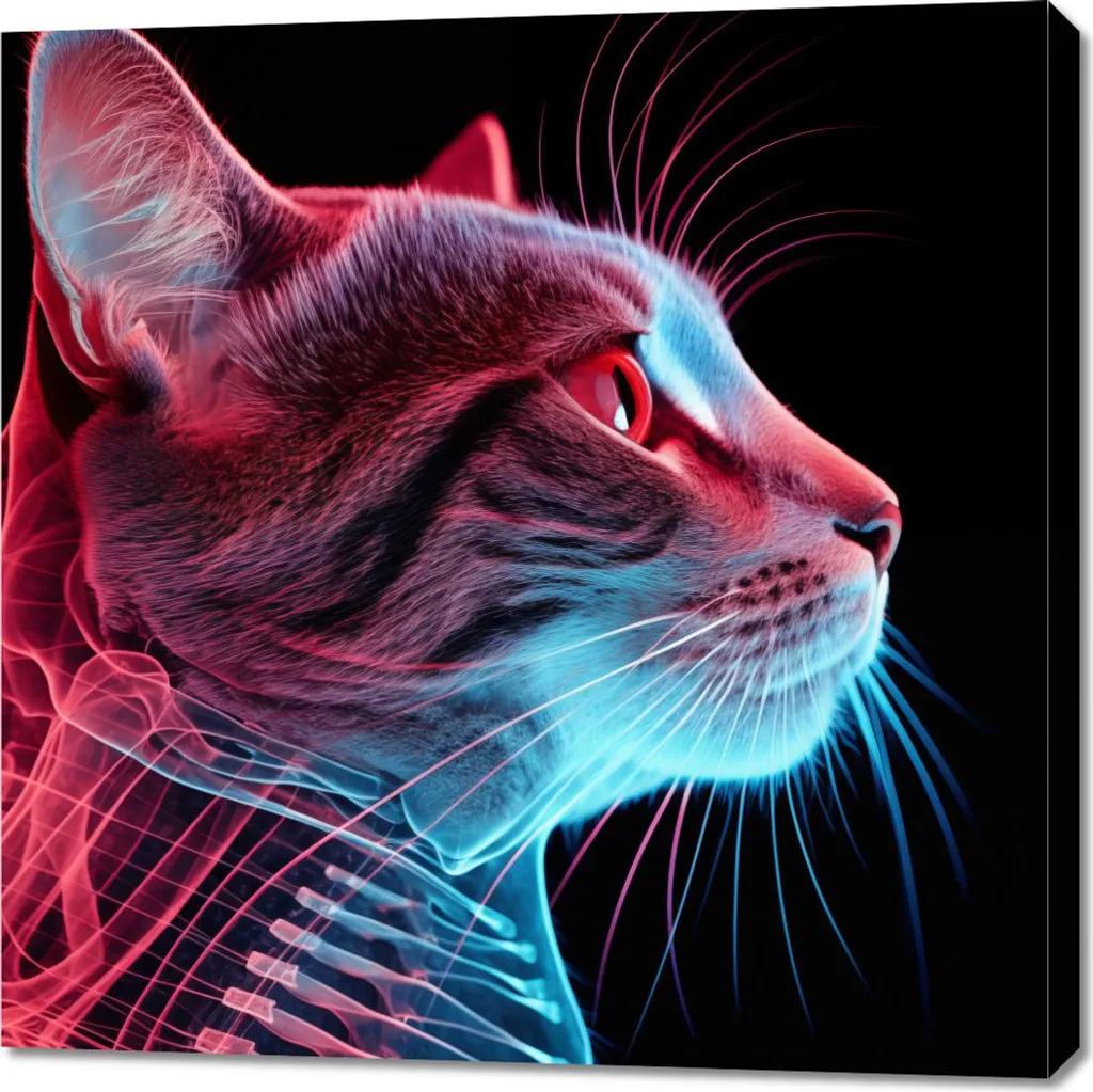 Tableau pour salon moderne Chat Cybernétique 90 x 90 cm Décoration de caractère