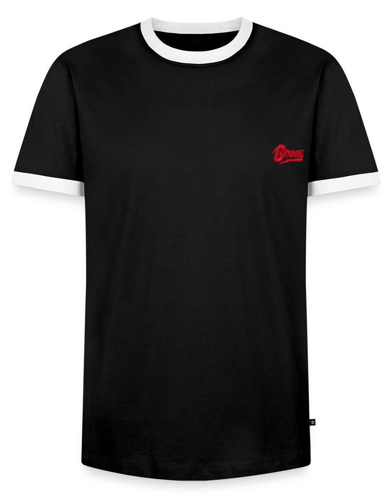 Spreadshirt David Bowie Offizielles Logo Als Stick-Design Männer Kontrast T-Shirt, 3XL, Schwarz/Weiß