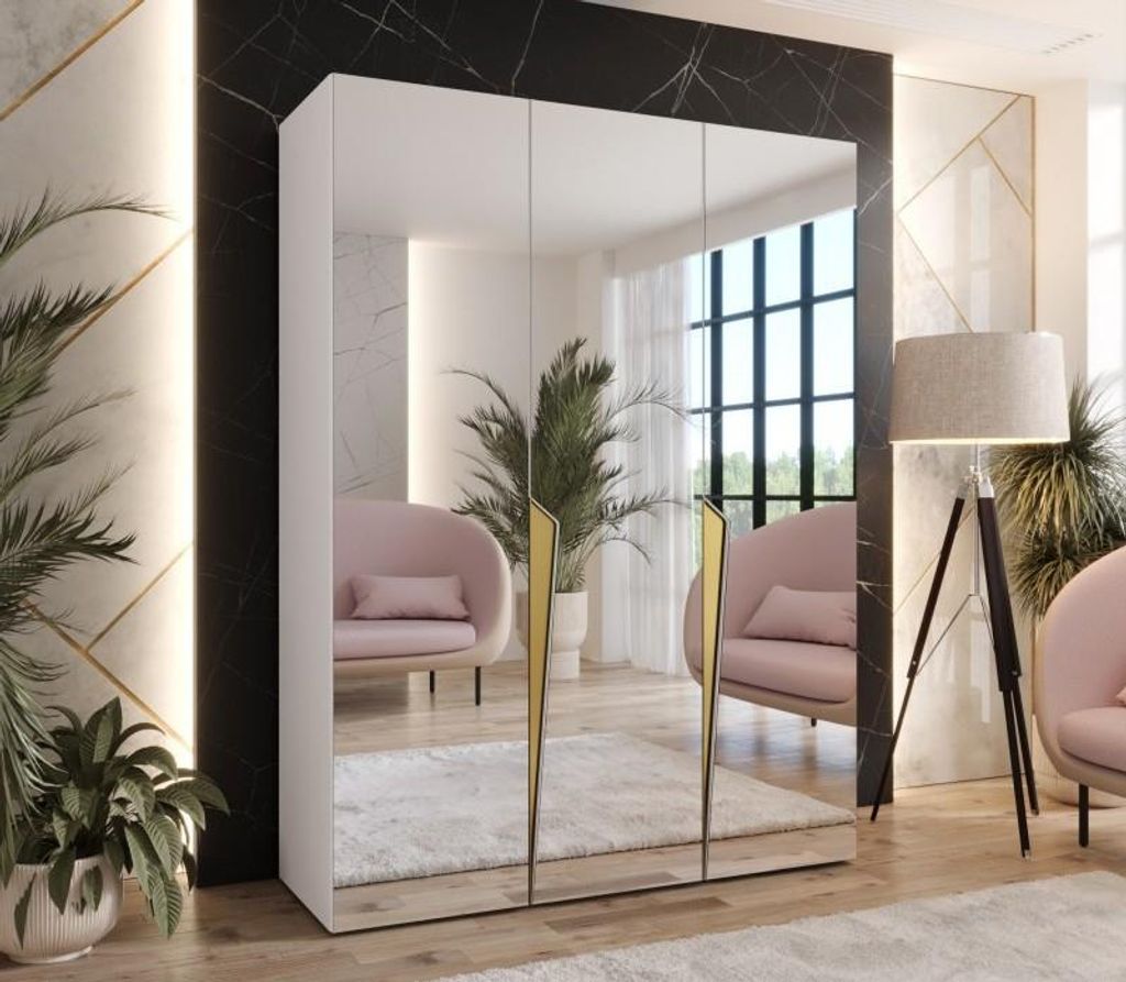 Eleganter Spiegelschrank 150 cm SORAYA 3 - weiß / goldene Griffe