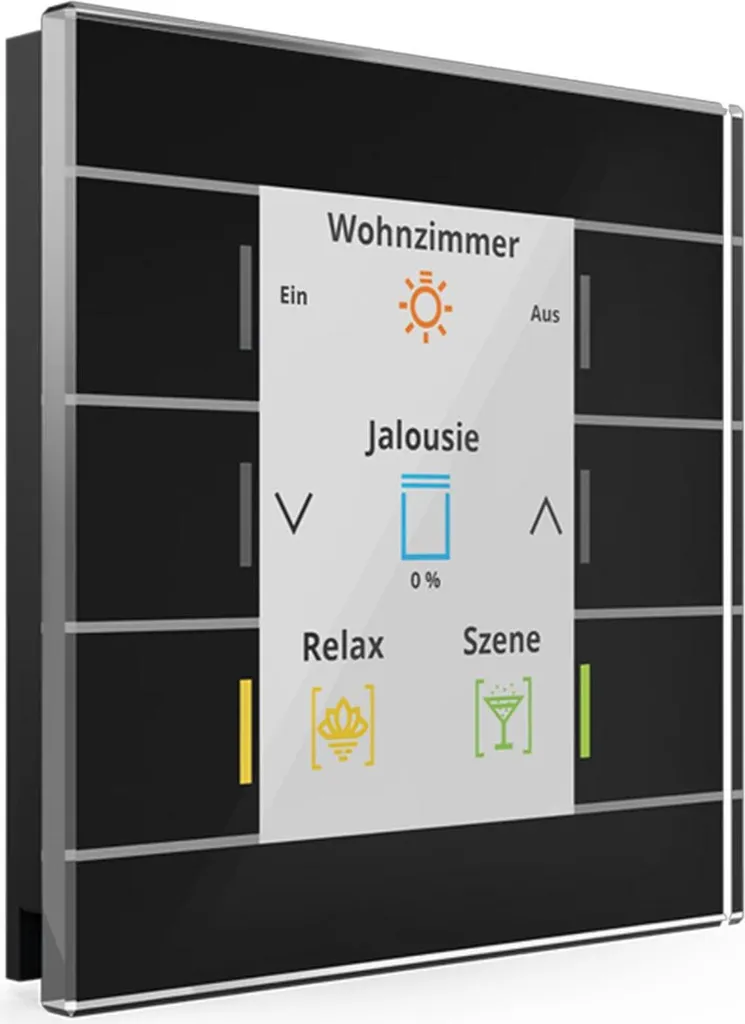 Interrupteur KNX avec écran couleur et bouton tactile en verre noir MDT Smart
