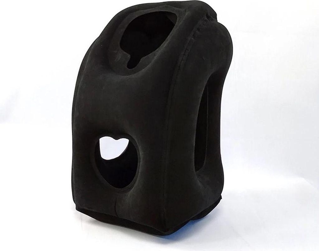 Reisekissen - Nackenkissen - Aufblasbar - Ergonomische Nackenstütze - Für Flugzeug/Zug/Auto - Polyester/Baumwolle - Kompakt Faltbar - Schwarz