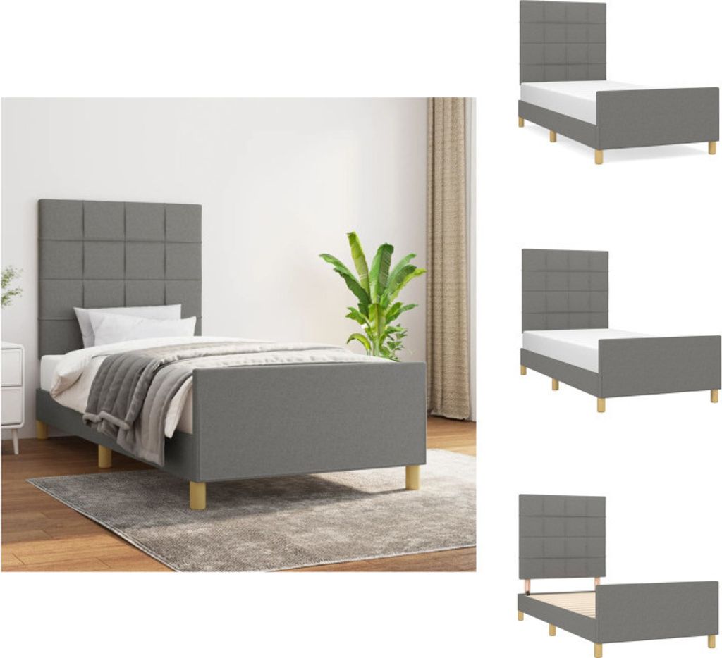vidaXL Bettgestell mit Kopfteil Dunkelgrau 90x200 cm Stoff - Betten & Bettgestelle