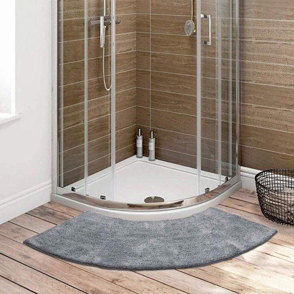 Unyqoos Halbrunde Anthrazit-Badematte für die Eckdusche mit rutschfester und waschbarer Mikrofaser