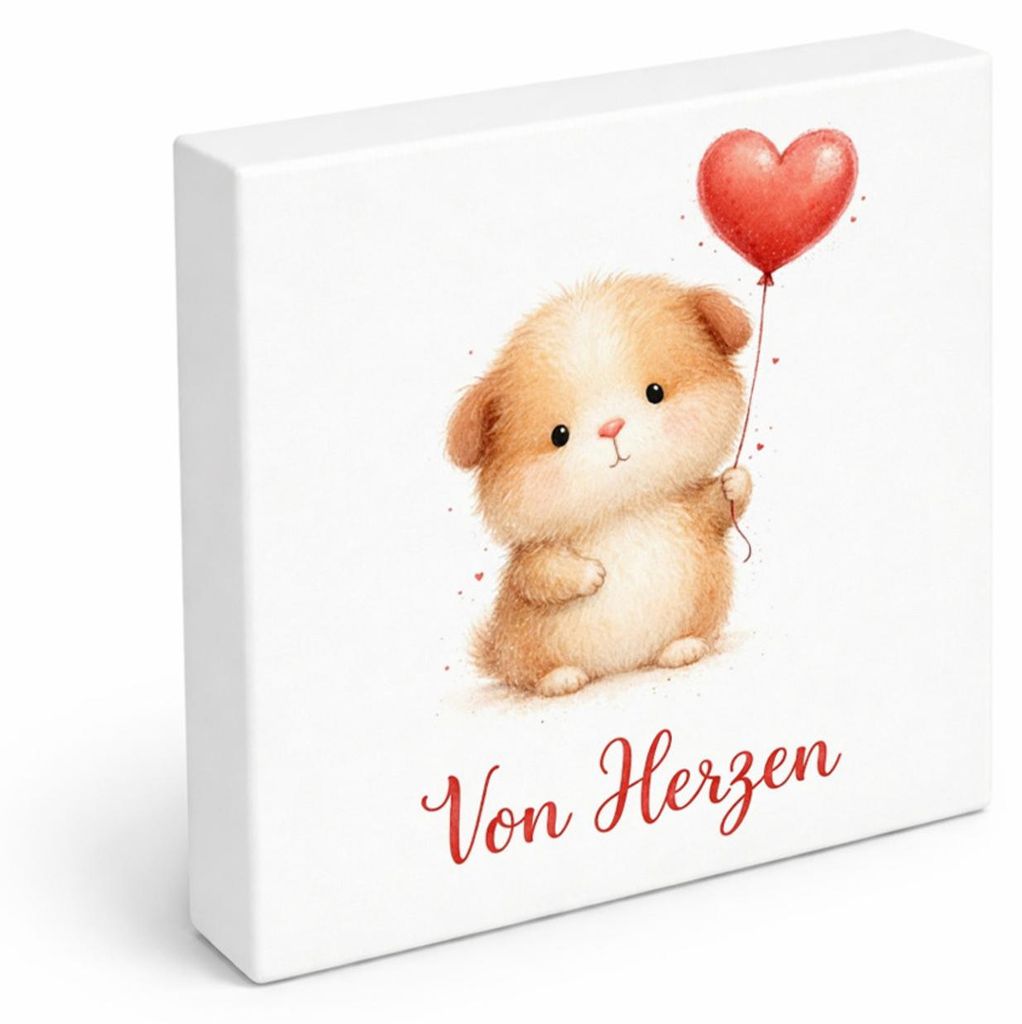 Meerschweinchen Herzballon von Herzen Holzbild in 15x15 cm zum Stellen oder