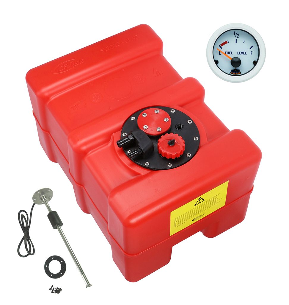 Kraftstofftank rot / Anschlussnippel (11mm) / Füllstandsanzeige Gauge-Line weiß (Tauchrohrgeber), Volumen:42 Liter