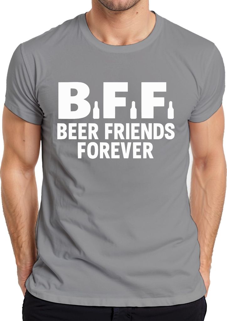 BFF Beer Friends Forever Bierfreunde Party Pub JGA Lustig Bier Herren T-Shirt, Grau, M