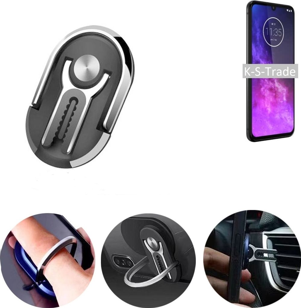 K-S-Trade 3in1 Smartphone-Ring Handy-Ring kompatibel mit Motorola One Zoom Fingerhalterung Handyring Tischständer Lüftungsgitter-Halterung Tisch