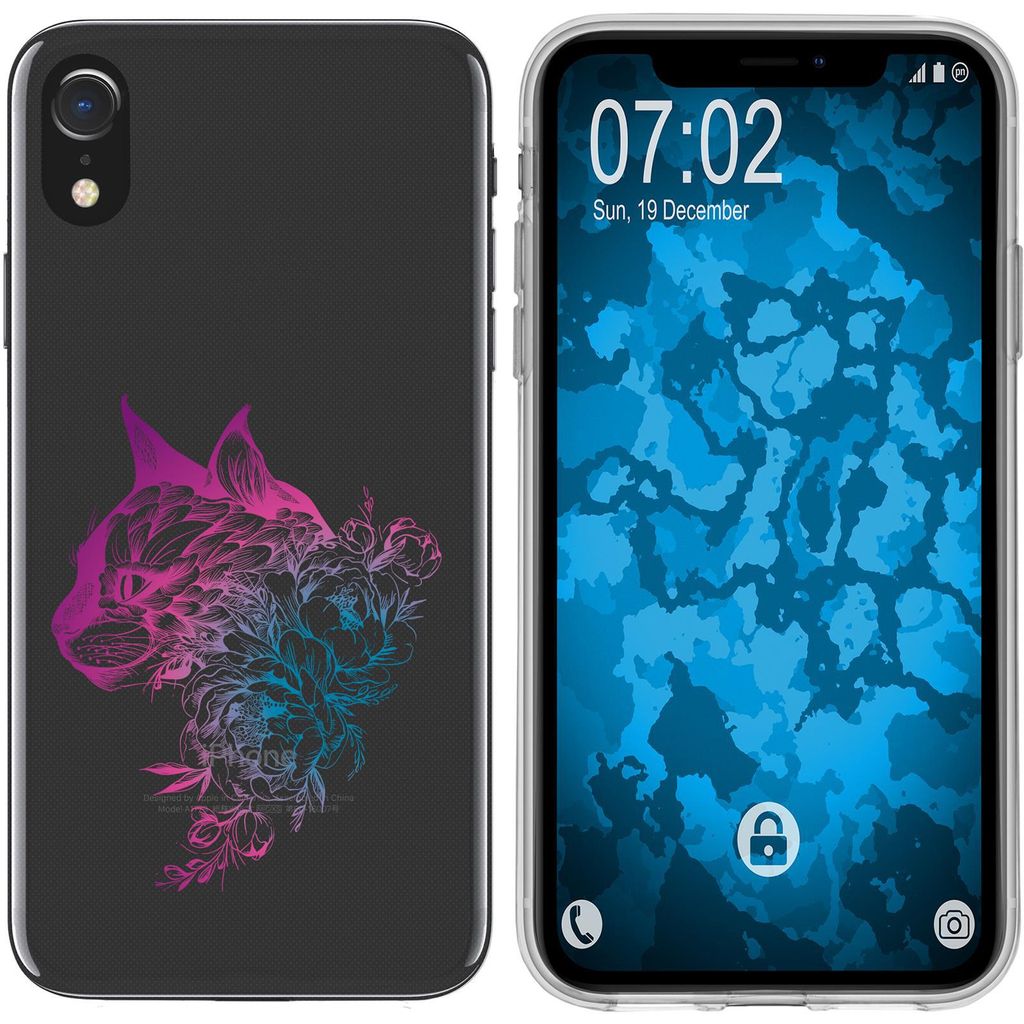 PhoneNatic Case kompatibel mit Apple iPhone Xr Silikon-Hülle Floral Katze M2-6