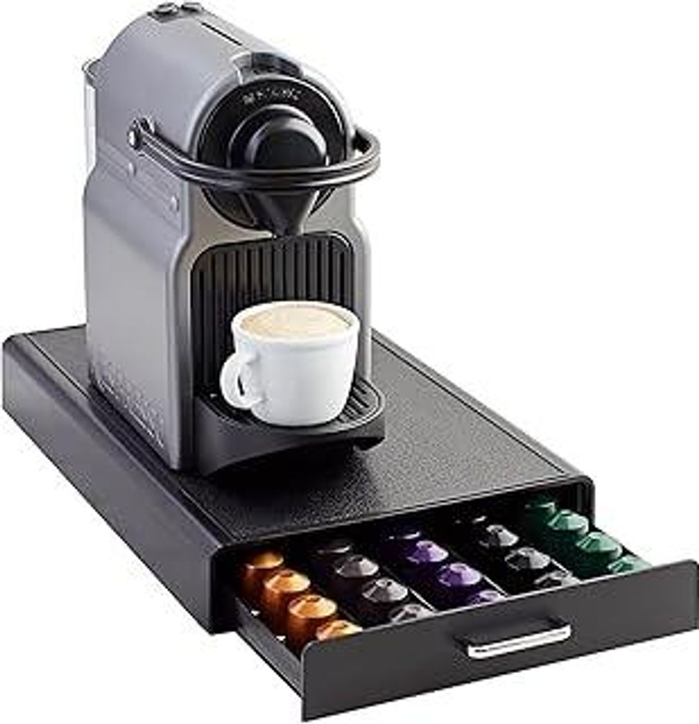 1 Schubladenbox zur Aufbewahrung von Nespresso Originalline Kaffeekapseln, Kunststoff, Fassungsvermögen: 50 Kapseln, Belastbarkeit 4,5 kg, Schwarz