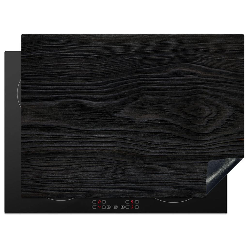 KitchenYeah Herdabdeckplatte Schwarz - Holzoptik , 71x52cm, Küche Deko, Glaskeramikkochfeld Herdabdeckung, Abdeckplatte fùr Kochfeld