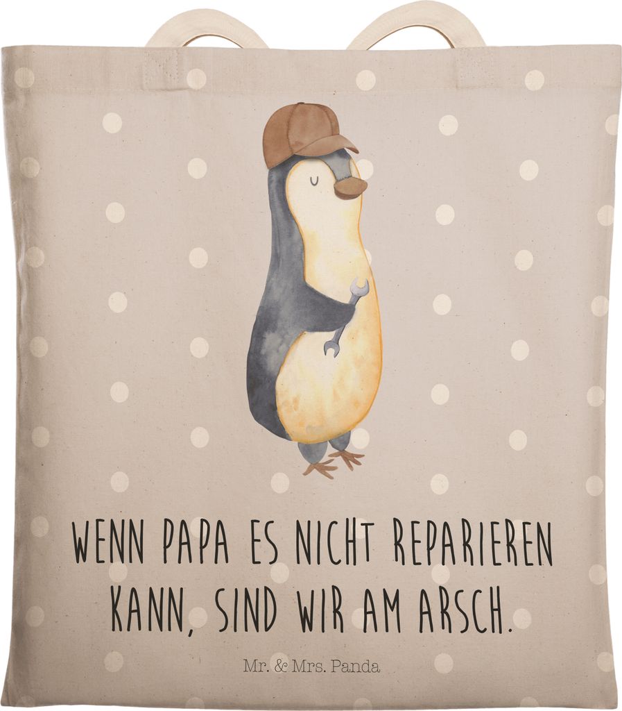 Mr. & Mrs. Panda Tote Bag Wenn Papa es nicht reparieren kann, sind wir am Arsch - Grau Pastell - Geschenk, Shoppingtasche, Pinguin, Einkaufstasche,...
