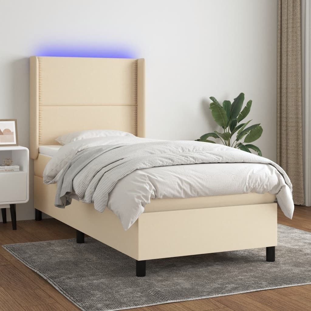 Maison Exclusive - Boxspringbett mit Matratze & LED Creme 90x190 cm Stoff