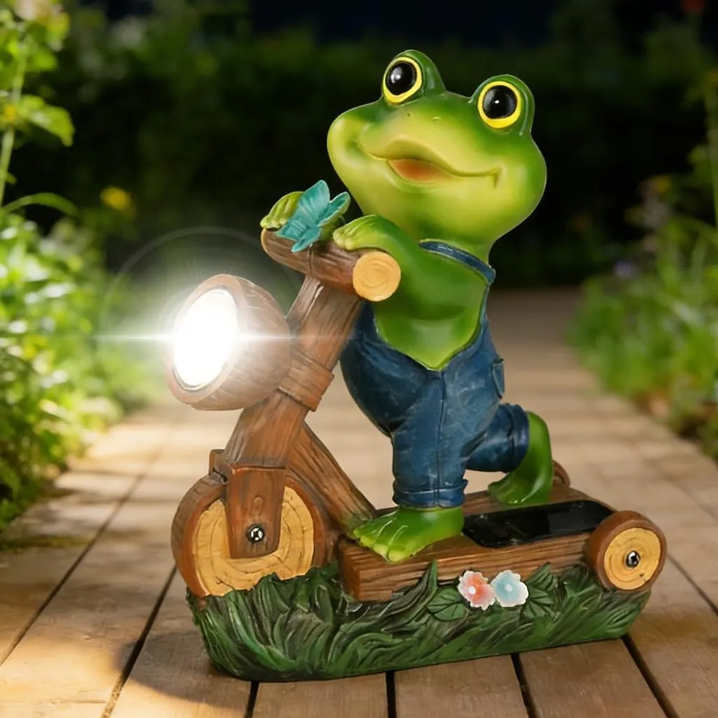 Statue de grenouille solaire pour décoration de jardin extérieur en résine