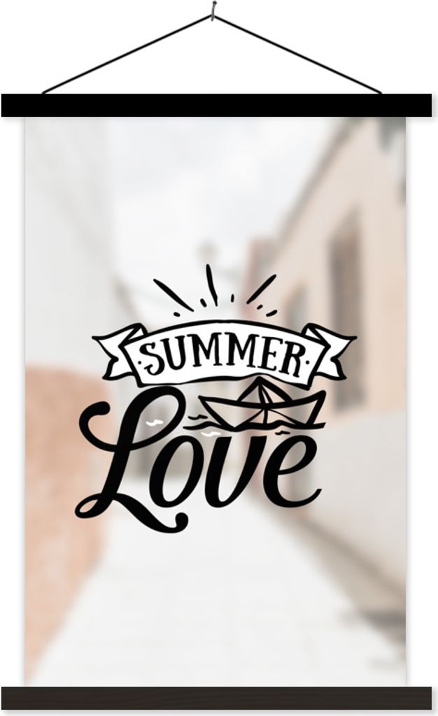 MuchoWow Textilposter Sommer - Boot - Zitat 120x180 cm mit schwarzem Rahmen - Fotos