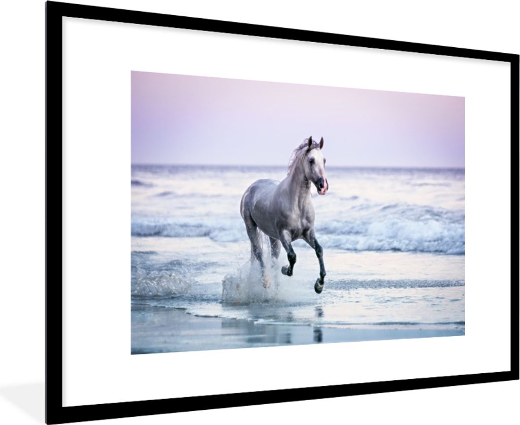MuchoWow MuchoWow Gerahmtes Poster Pferd - Meer - Pastell 90x60 cm - Poster mit zchwarzem Bilderrahmen - Wanddekoration - Fotos
