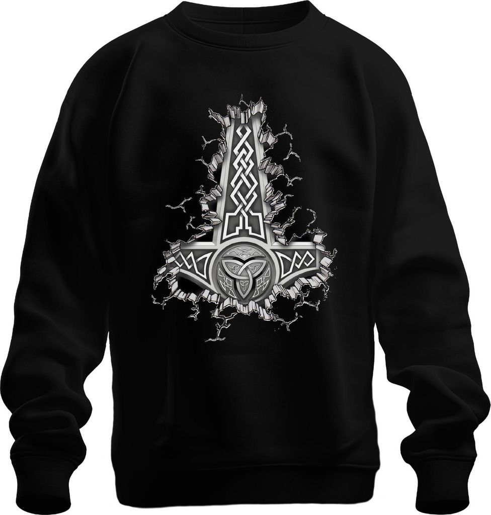 Wikinger Mjölnir Thorhammer keltische Knotenmuster Thor Odin Uni Sweatshirt Pullover, Schwarz, L