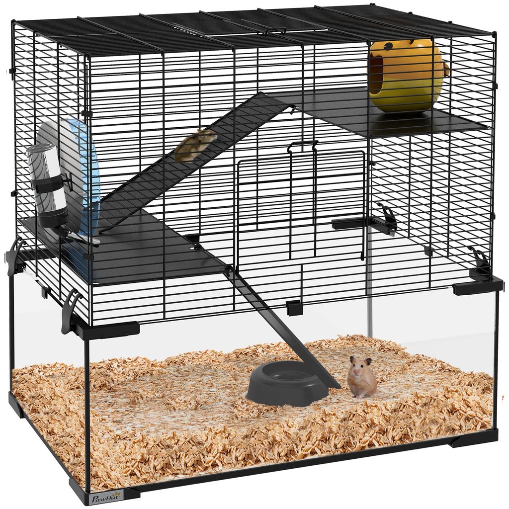 PawHut Hamsterkäfig, Nagetierkäfig, 3 Ebenen mit Rad, Produktbild 