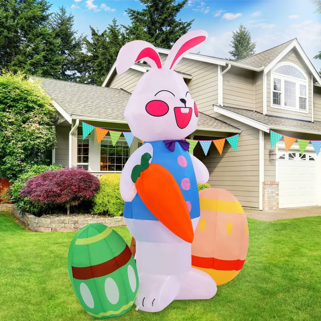Lapin de Pâques gonflable géant 180cm LED - Installation Rapide Jardin