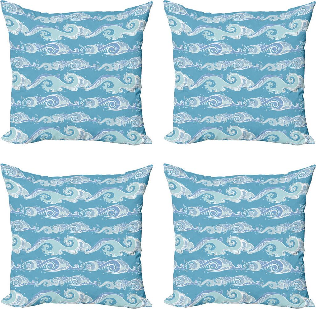 ABAKUHAUS Nautisch Kissenbezug Set (4 Stück), Meer Wellen Ozean Spritzer, Moderner Doppelseitiger Digitaldruck, 45 cm x 45 cm, Sea Blue Pale Teal