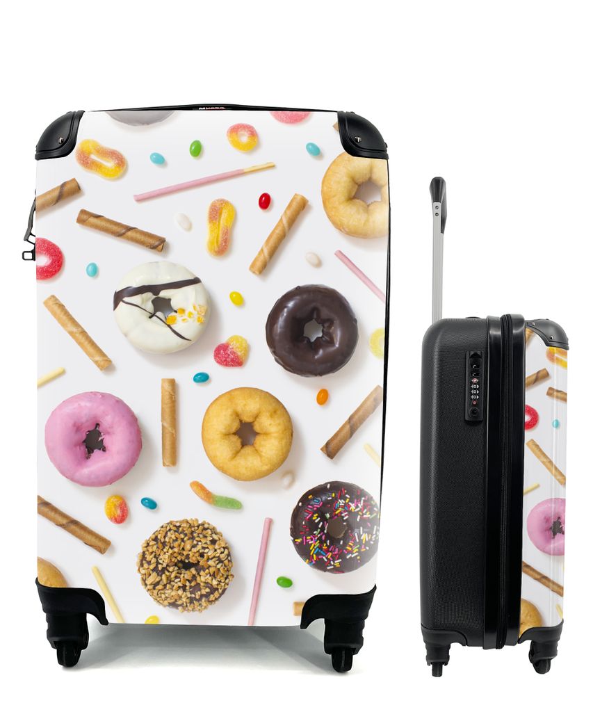 MuchoWow Koffer Handgepäck Trolley Rollkoffer Kleine Reisekoffer mit 4 Rollen - Donuts, Süßigkeiten und Kekse - Cabin Size < 55x40x23 cm & 55x...