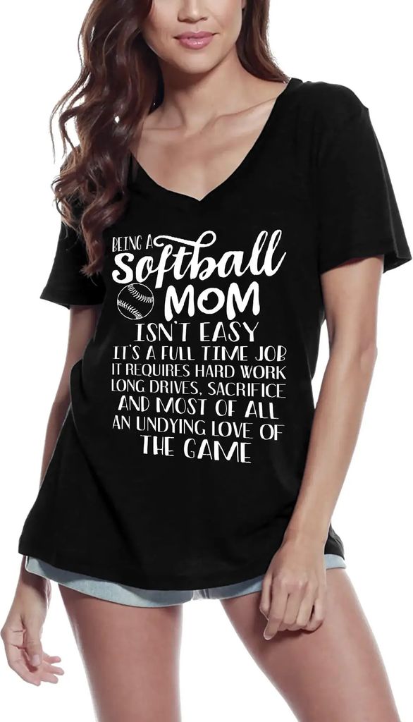 Damen Grafik T-Shirt V-Ausschnitt Softball-Mutter zu sein ist nicht einfach Sportmutter – Being Softball Mom Isn't Easy Sport Mother