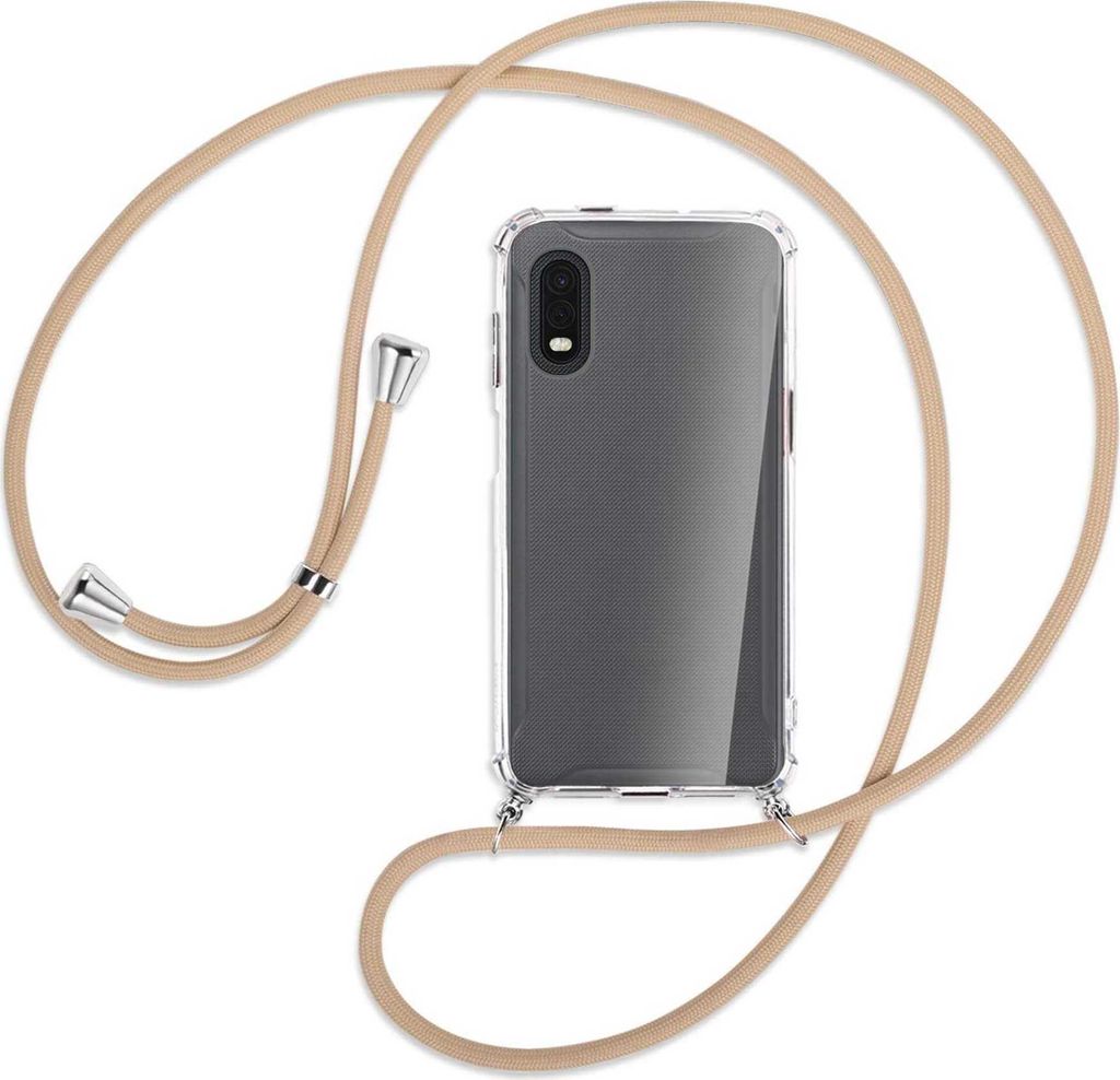 Handykette Backcover-Schutzhülle mit Band (Metall silberfarben) für Samsung Galaxy Xcover Pro - beige