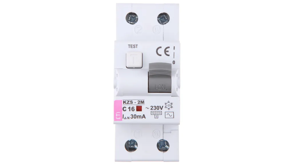 Protecteur surintensité 16A 30mA KZS-2M 2P Courbe C Type AC ETI