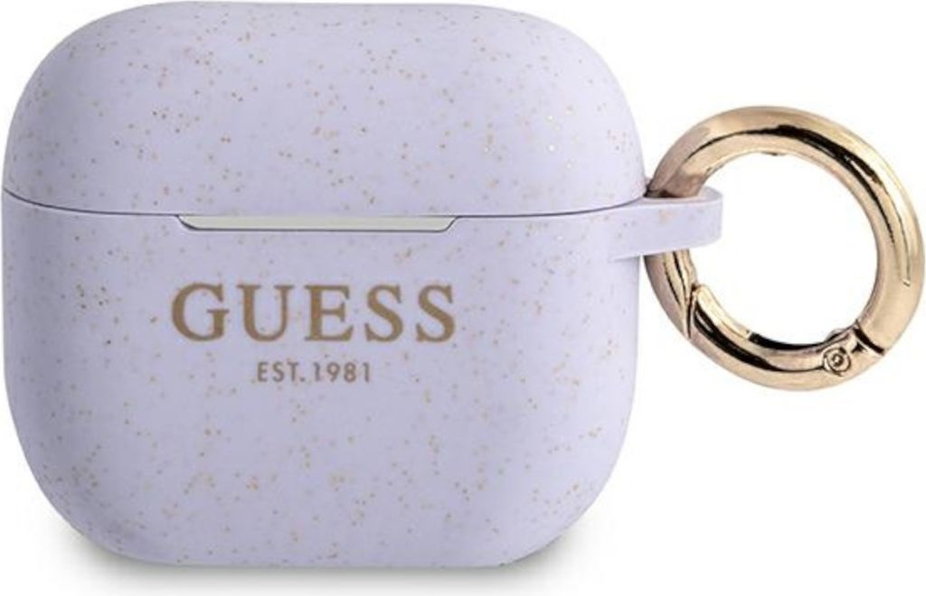 Guess Apple AirPods 3 Cover Glitter Collection Lila Silicone Schutzhlle Tasche Case Etui