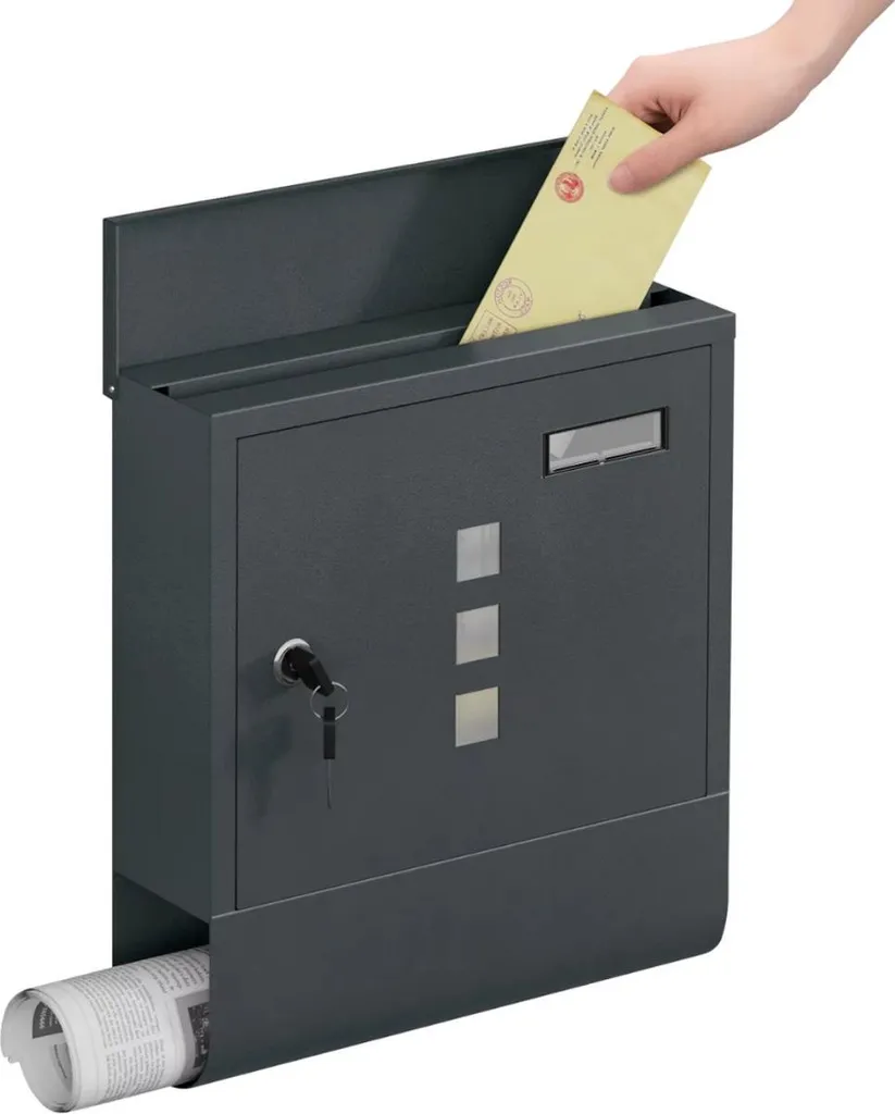 Boîte aux lettres murale anthracite avec compartiment journal et clés