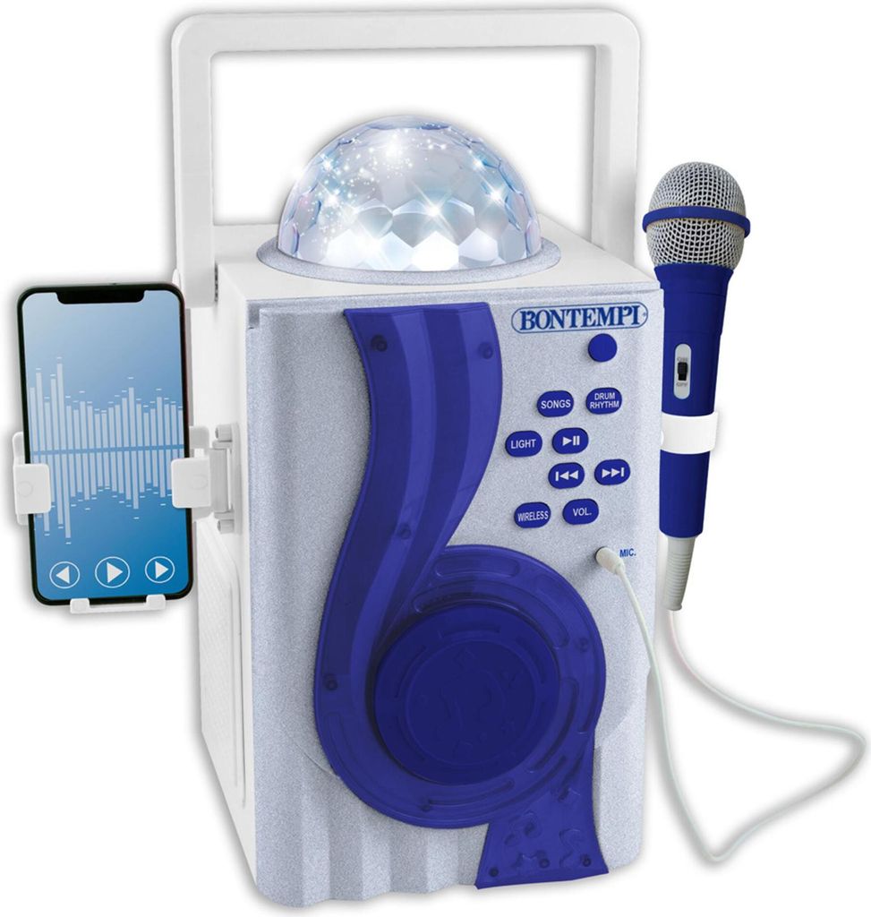 Bontempi Bontempi Wireless Karaoke Boom Box mit Disco Licht - 23 x 10 x 28 cm - Weiß mit Blau