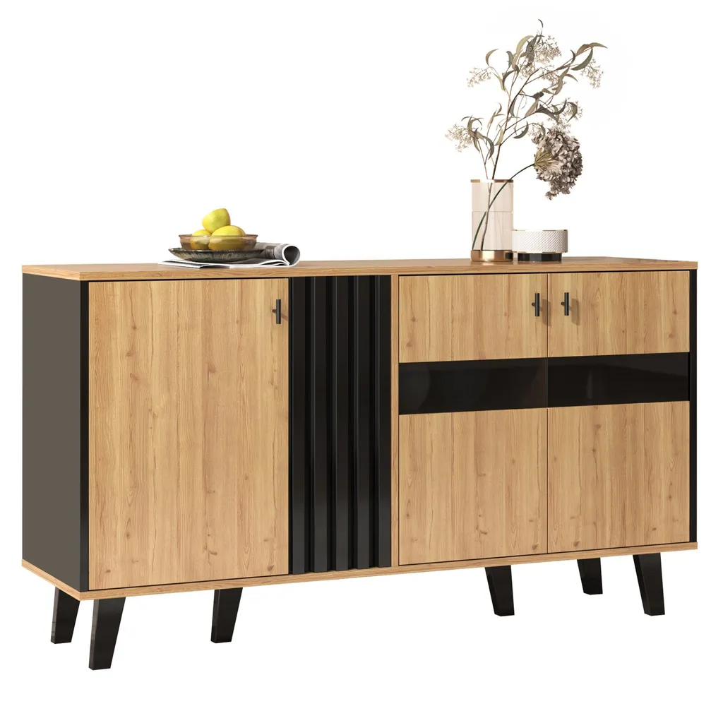 Fortuna Lai Sideboard en bois avec LED et 6 compartiments de rangement