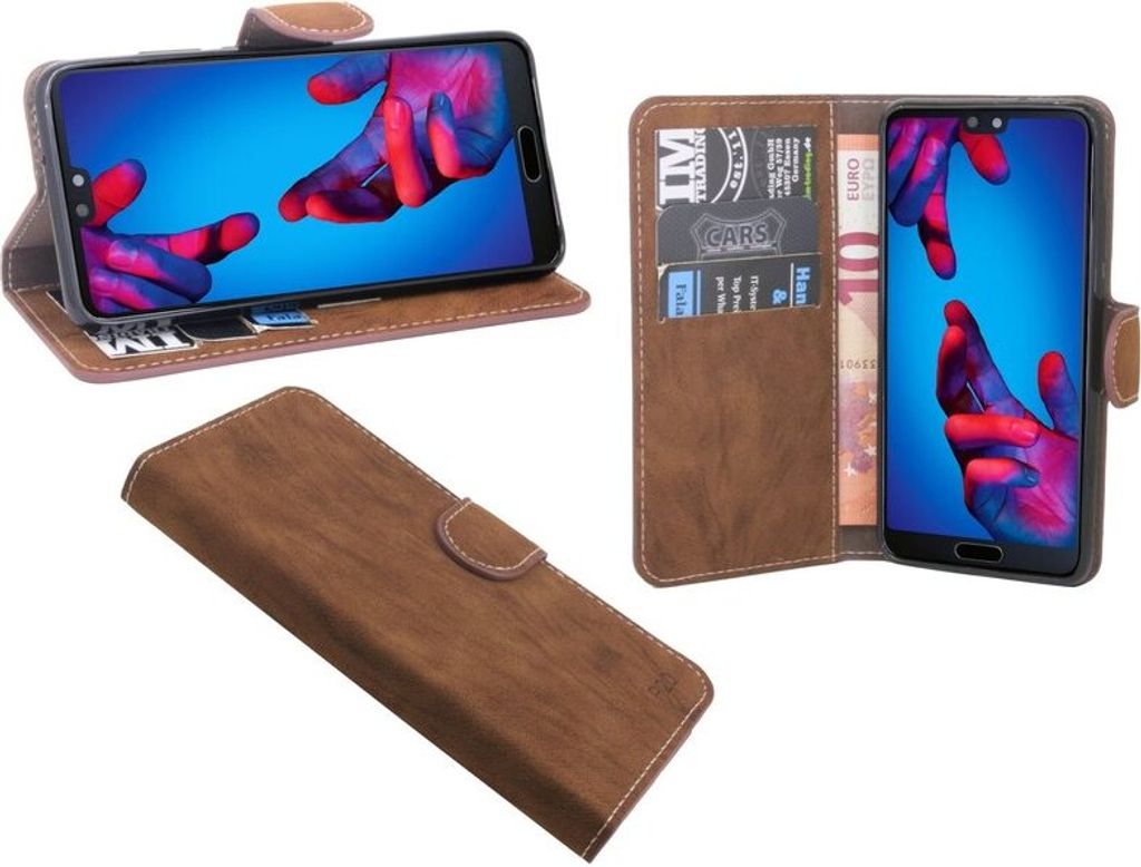 Huawei P20 Handyhülle Tasche Flip Case Smartphone Schutzhülle Braun