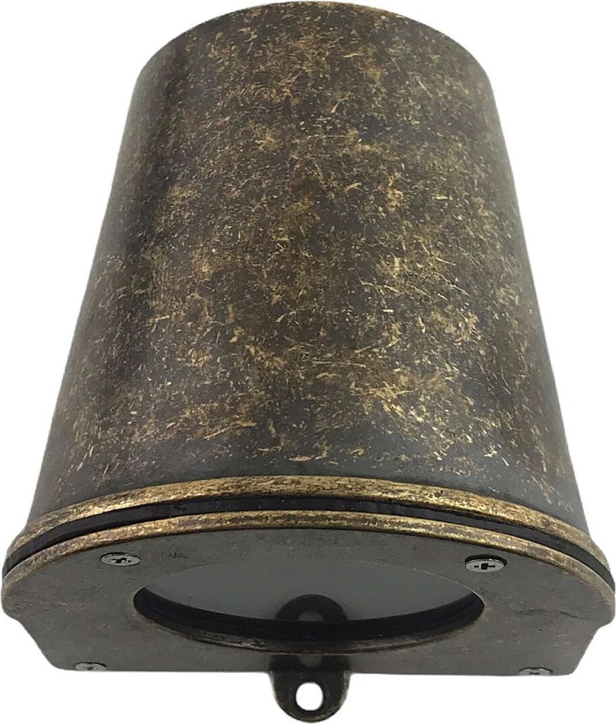 Wandlampe außen Echt-Messing Glas GU10 IP54 H: 10 cm in Messing verwittert Vintage Design Außenlampe Wand